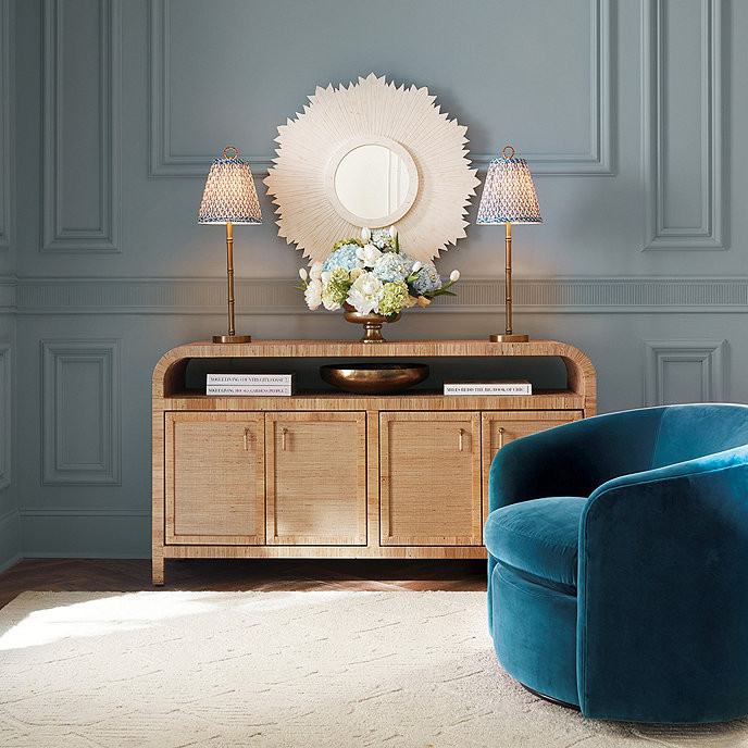 Reya Rattan and Grasscloth Mahogany Sideboard Storage Cabinet with Doors | Ballard Designs, Inc.