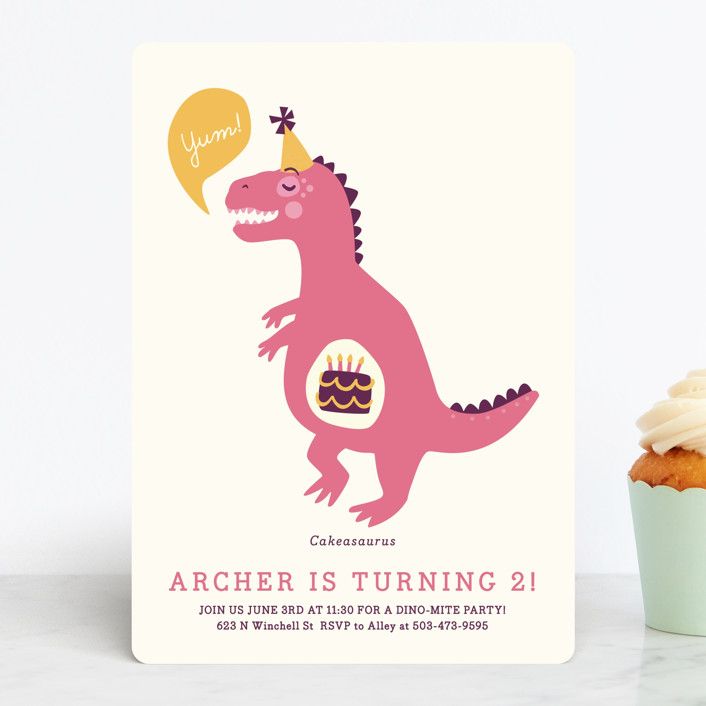 "Cakeasaurus Dinosaur" - Customizable Children's Birthday Party Invitations in Green by Melissa E... | Minted