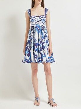 Dolce & Gabbana - Printed cotton poplin mini dress - Blue/White | Luisaviaroma | Luisaviaroma