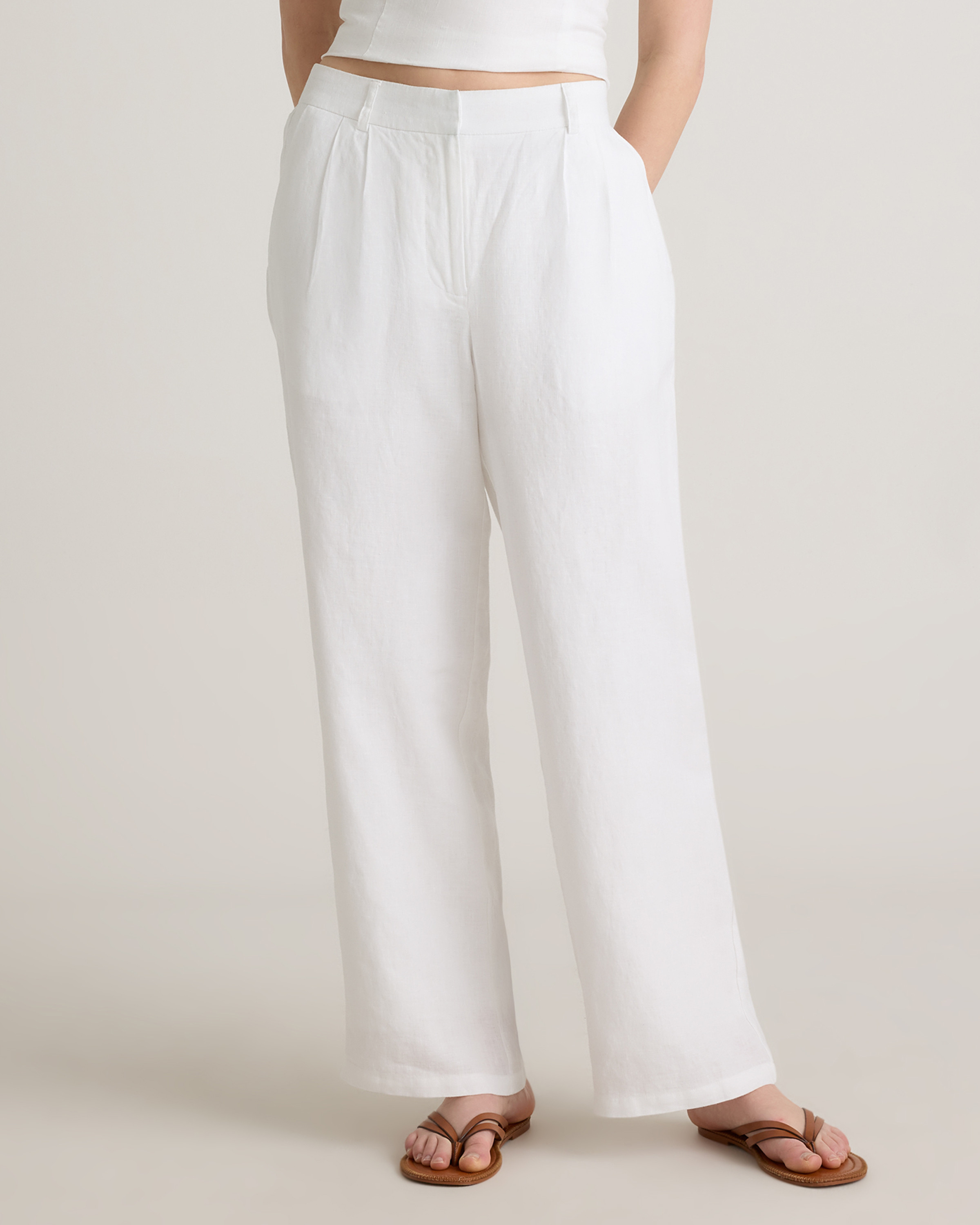Quince | Women's 100% European Linen Pleated Trouser in White, Size 14 | Quince