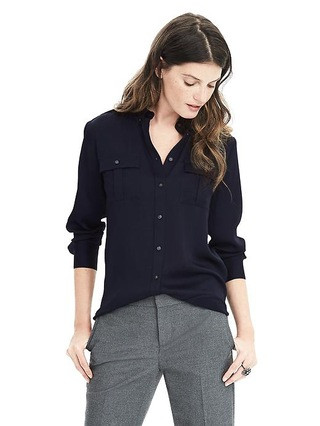 Banana Republic Womens Dillon Fit Utility Blouse Size L Tall - Preppy navy | Banana Republic US