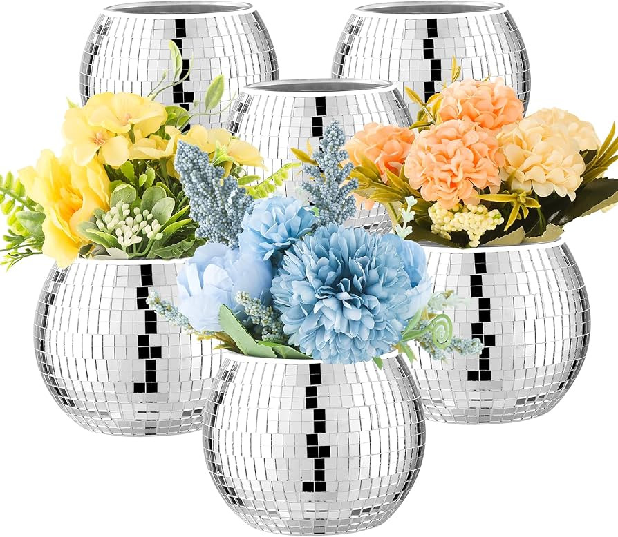6 Pcs Disco Ball Vase Disco Ball Planter for Centerpieces Disco Ball Decor Flower Vase with Silve... | Amazon (US)