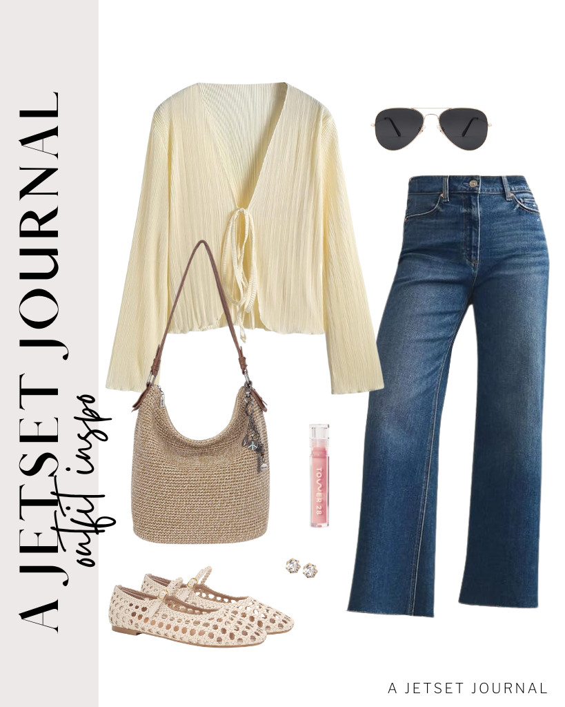 You will love this light coffee tie-front top paired with jeans as your next outfit. I found these woven Mary Jane ballet flats that will be great footwear for this look. You can wear it on coastal vacations while strolling along the seaside. 

 #LTKSeasonal #LTKSaleAlert #LTKTravel