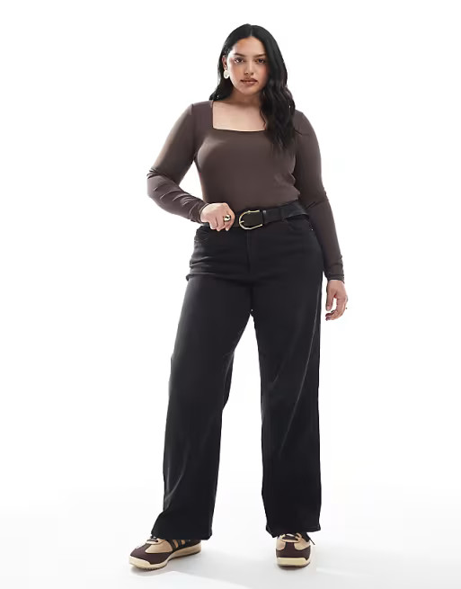 ONLY Curve high waist wide leg jeans in washed black | ASOS | ASOS (Global)
