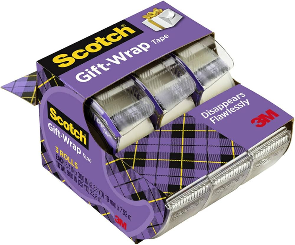 Scotch Giftwrap Tape, 3/4 in x 300 in, 3 Rolls - Satin-Finish Tape for Gift Wrapping | Amazon (US)