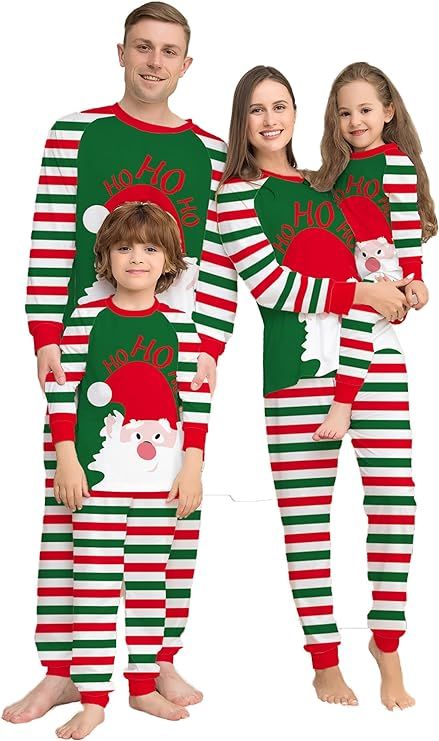 Christmas Pajamas for Family Matching Pjs Set Xmas Striped Bottoms Pants Jammies for Kids Womens ... | Amazon (US)