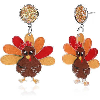 Thanksgiving Turkey Earrings for Women - Cute Lightweight Dangle Earrings, Festive Holiday Jewelry Gifts & Party Accessories Gold One Size | Target
