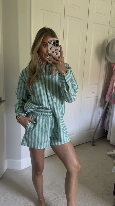 Women's Long Sleeve Button-Down Shirt in green striped size XS. Women's High-Rise Pull-On Shorts - A New Day green striped size XS. #outfit #ootd #outfitoftheday #outfitofthenight #outfitvideo #whatiwore #style #outfitinspo #outfitideas#springfashion #springstyle #summerstyle #summerfashion #tryonhaul #tryon #tryonwithme #trendyoutfits #trendyclothes #styleinspo #trending #currentfashiontrend #fashiontrends #2024trends #whitedress #whitedresses #target #targetstyle #targetfashion #targethaul #targetfinds #targetdoesitagain target, target style, target haul, target finds, target fashion. outfit, outfit of the day, outfit inspo, outfit ideas, styling, try on, fashion, affordable fashion, new arrivals, spring style, matching sets. 

#LTKVideo #LTKfindsunder50 #LTKswim