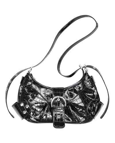 MadGrandeur Cute Little Black Purse, Black Shoulder Bag for Women with Gothic Punk Studded, Goth Black Y2k Purses, Black Ourse (Black) | Amazon (US)