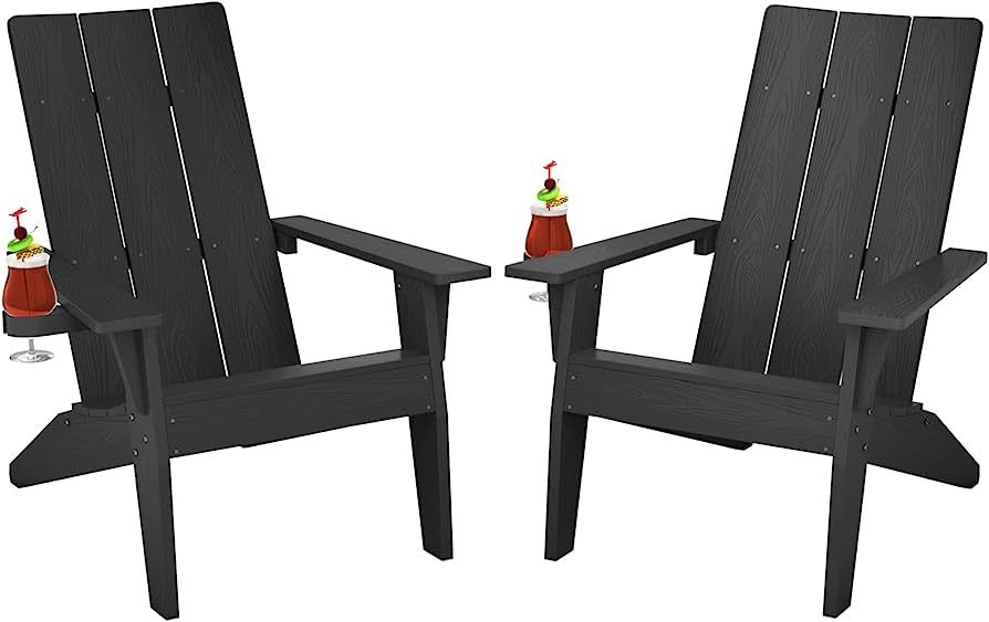 MXIMU Modern Adirondack Chairs Set of 2 Weather Resistant with Cup Holder Oversize Plastic Fire P... | Amazon (US)