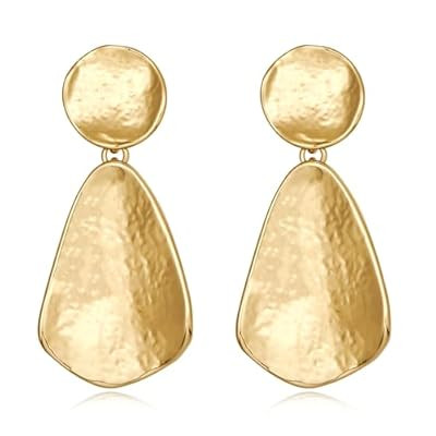 YUJIE Gold Plated Earrings for Women Geometric Chunky Dangle Earring Trendy Silvery Two-Tone Stat... | Amazon (US)