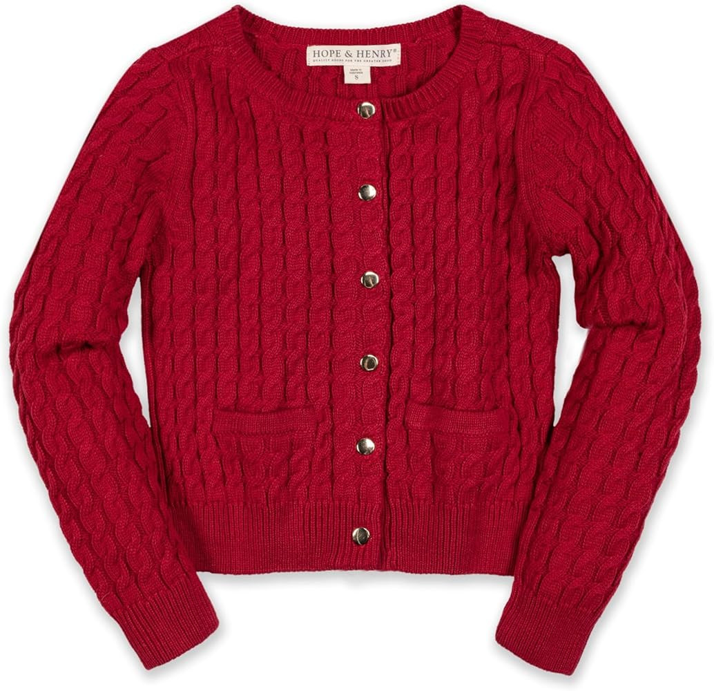 Hope & Henry Girls' Long Sleeve Fancy Cardigan Sweater with Stripe Trim | Amazon (US)