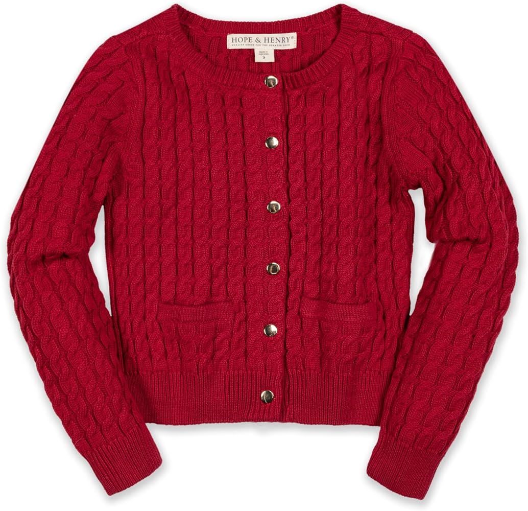 Hope & Henry Girls' Long Sleeve Fancy Cardigan Sweater with Stripe Trim | Amazon (US)