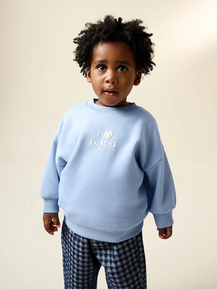 Blue I Love Snacks Crew Neck Sweatshirt (3mths-7yrs) | Next US