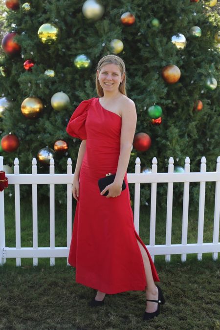 One shoulder puff sleeve dress. Red maxi dress for the holiday/Christmas  

#LTKHoliday #LTKSeasonal