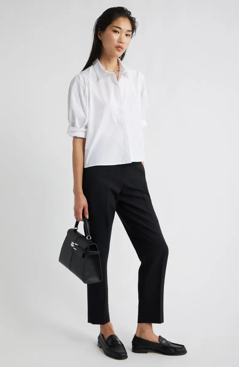 Crop Puff Sleeve Cotton Button-Up Shirt | Nordstrom