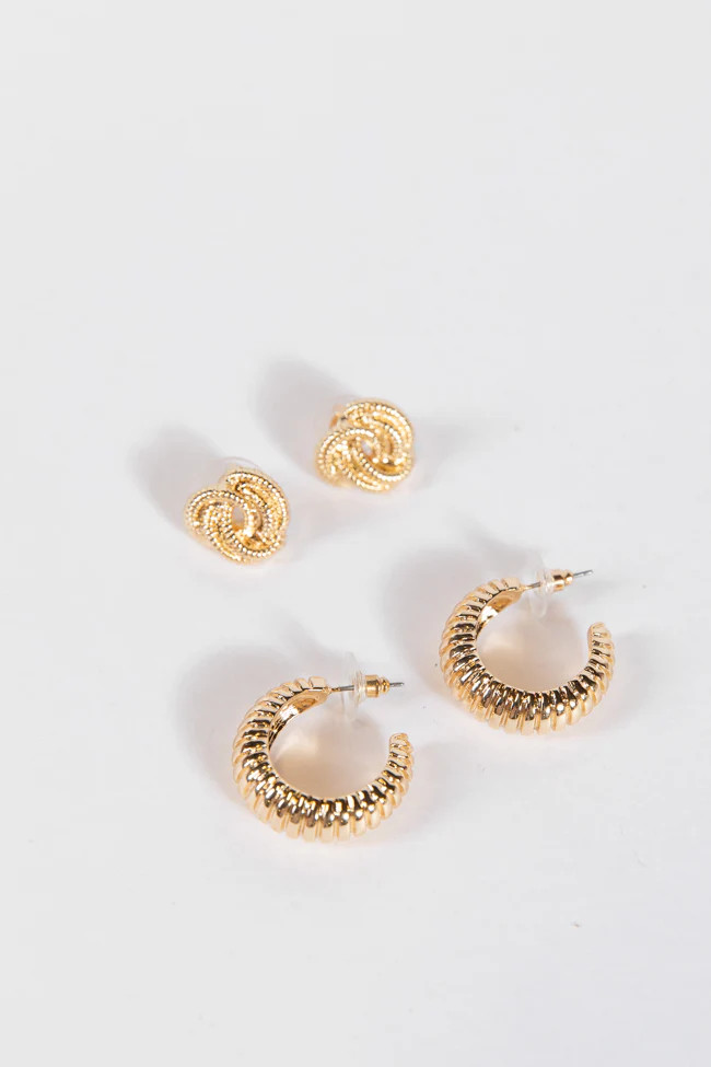 Gold Stud and Hoop Earring Set | Pink Lily