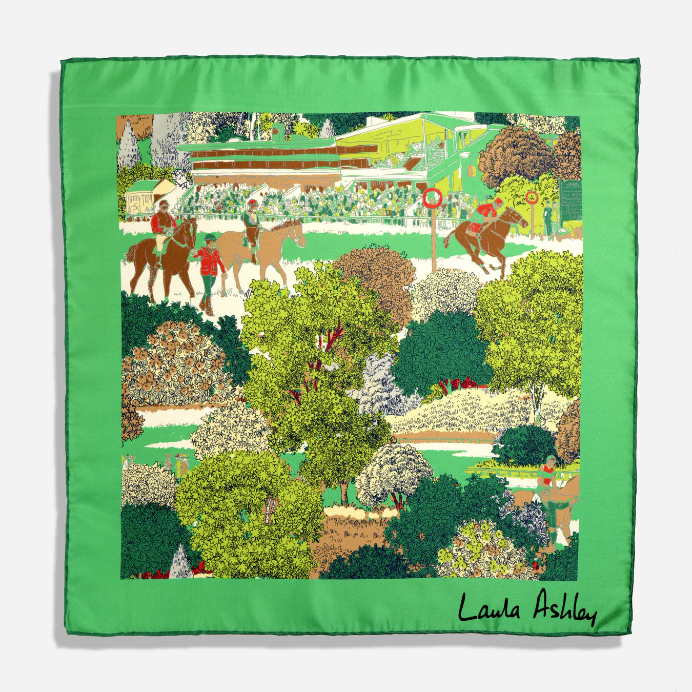 Laura Ashley X Kentucky Derby Horse Race Green Bandana | Silk Scarves | Tie Bar | The Tie Bar