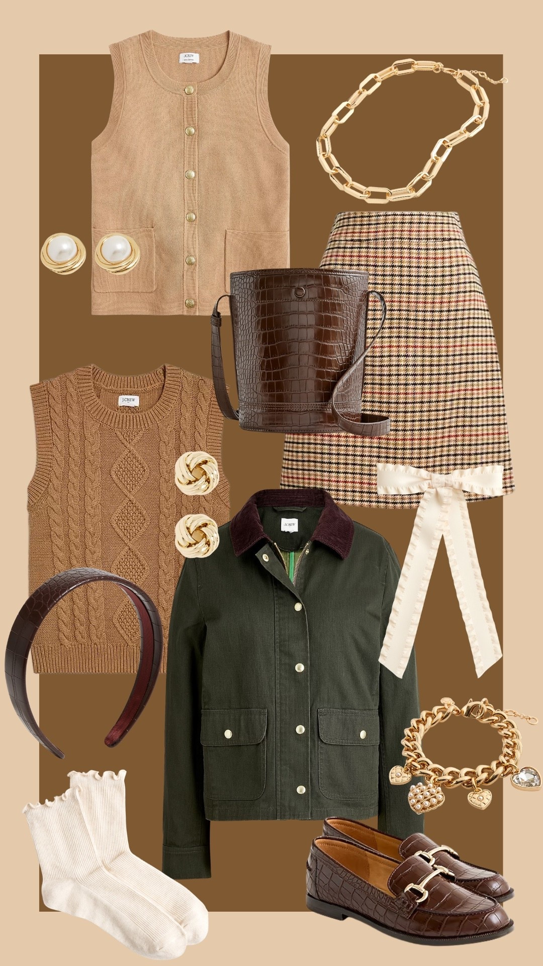 Jcrew factory classic ingenue, loafers, ivory hair bow, paper clip chain necklace, charm bracelet, heart bracelet, pearl earrings, good stud earrings, barn jacket, ruff ivory socks. Leather headband, plaid skirt, polished. Feminine, workwear, teacher style, gamine, bucket bag, fall style, fall festival, pumpkin, October, preppy style, Thanksgiving, apple picking, New England 

True autumn, dark autumn, soft autumn, HOC autumn, house of colour autumn, color analysis

#LTKSaleAlert #LTKSeasonal #LTKFindsUnder100