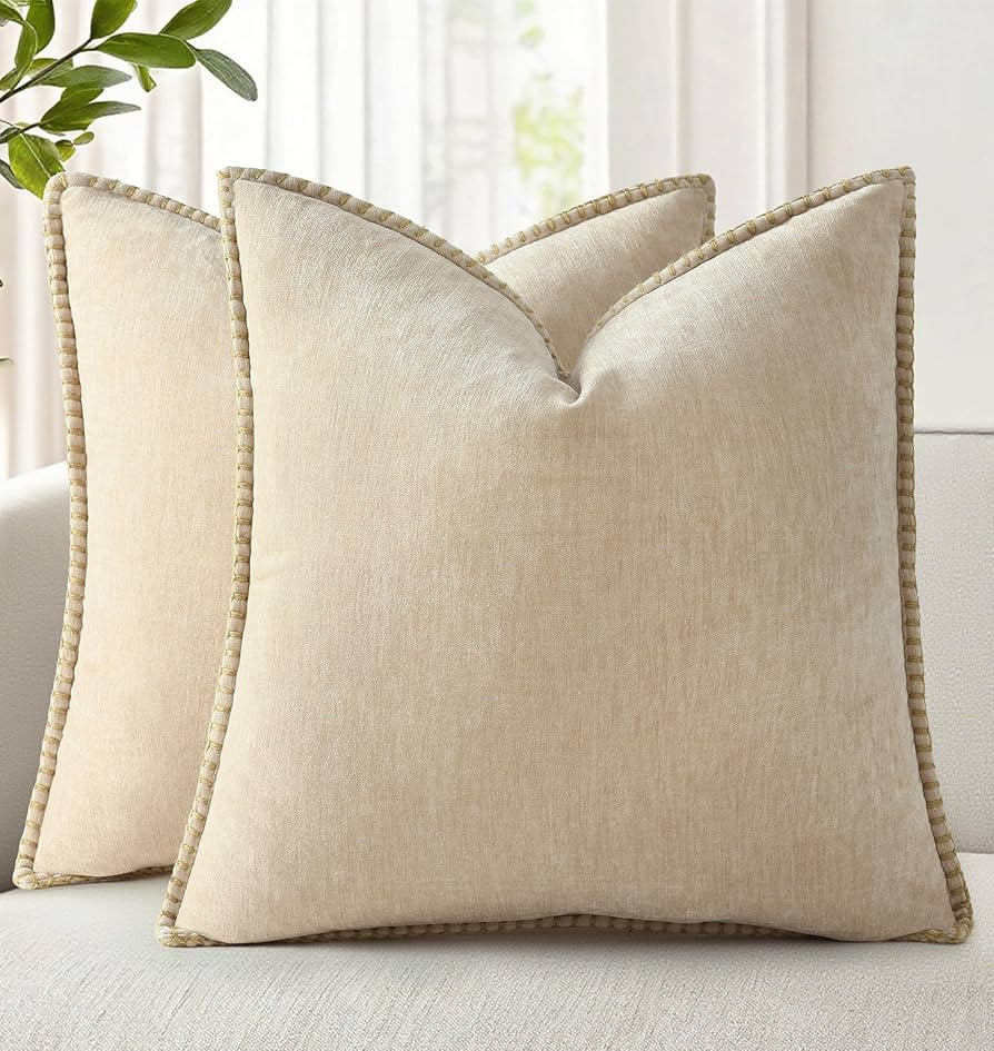 decorUhome Spring Chenille Soft Throw Pillow Covers 18x18 Set of 2, Farmhouse Velvet Neutral Deco... | Amazon (US)
