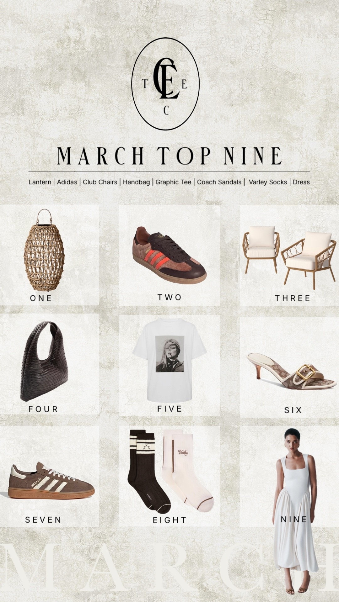 March top nine 🫶🏻 and best sellers 

#outdoor #adidas #bag #sandals #dupe club chairs lantern coach Varley socks 

#LTKootd #LTKActive #LTKHome