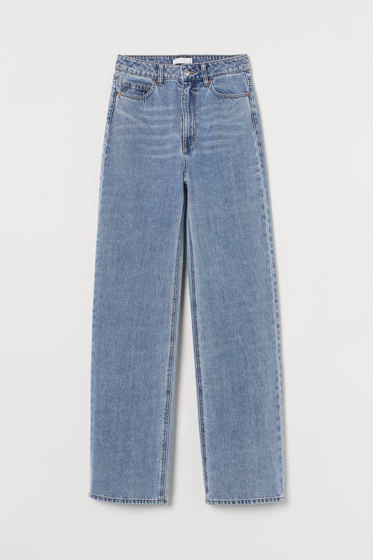 5-pocket jeans in washed cotton denim. High waist, zip fly with button, and wide legs. Cotton con... | H&M (US + CA)