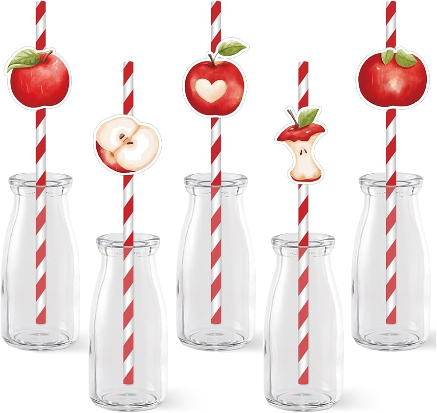 Apple Themed Party Striped Paper Straws Apple of Our Eye Baby Shower Decorations Fall Fruit Theme... | Amazon (US)
