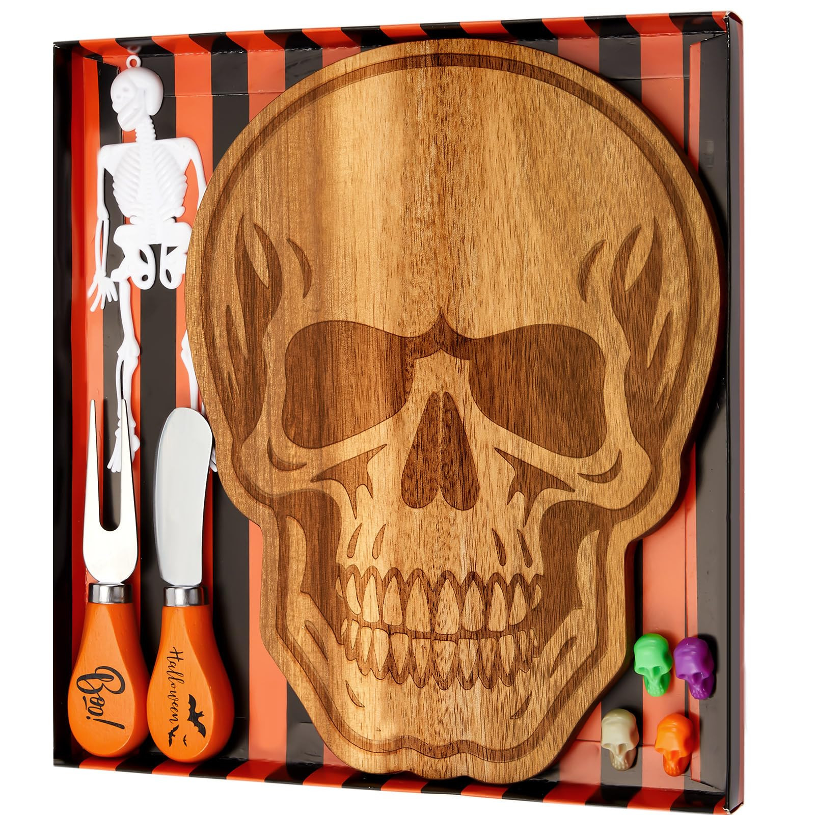 Halloween Cheese Board Set Mini Skeleton Cheese Skull Shaped Cutting Charcuterie Board Acacia Woo... | Amazon (US)