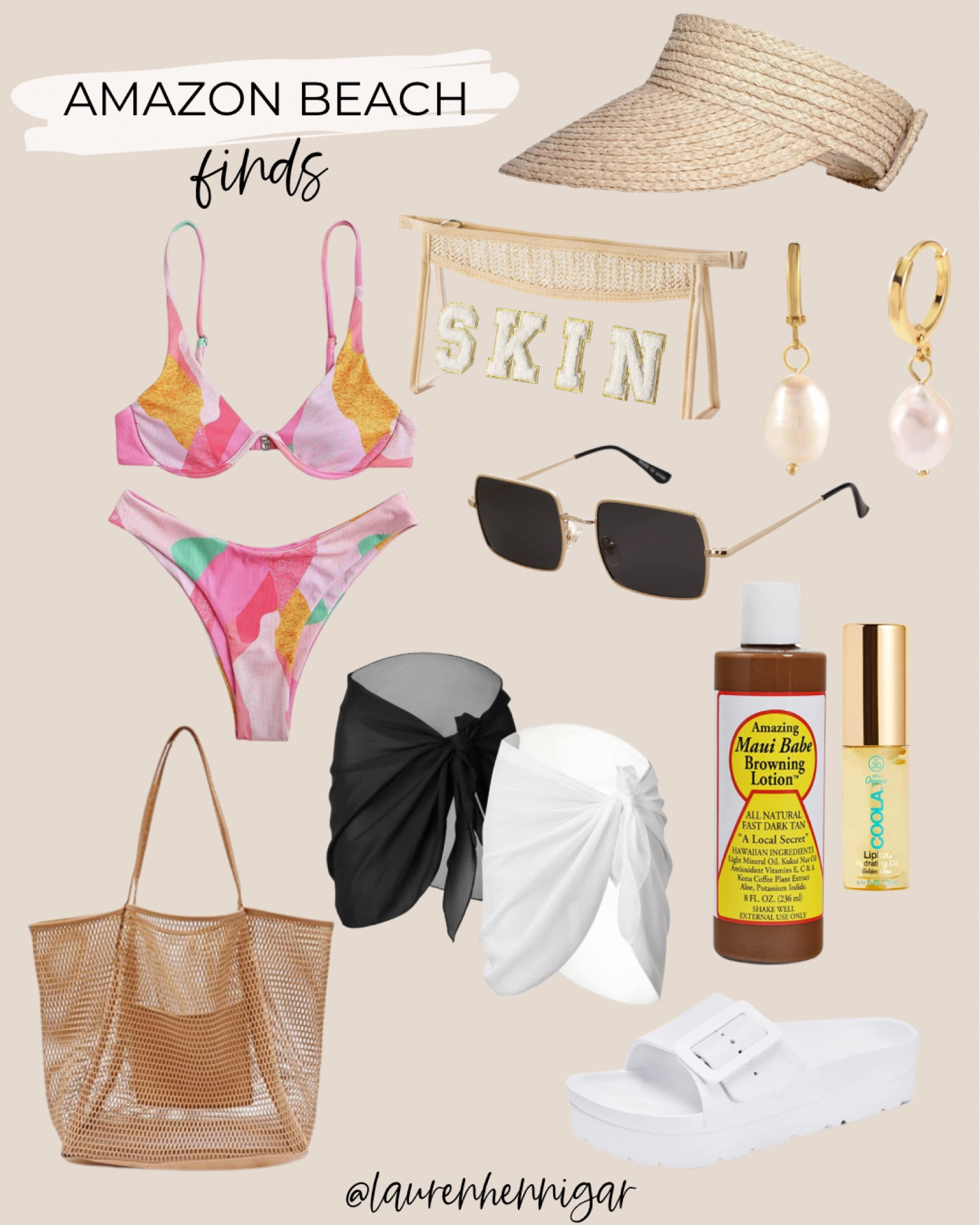amazon beach finds, amazon swim, maui bronzing lotion, coola spf lip oil,beach tote, beach bag, crochet, pink bikini, amazon cover ups, sarong. platform beach slides, pearl huggie earrings, stoney clover lane dupe, spf bag, skincare bag, ray ban dupes, amazon sunglasses

#LTKSeasonal #LTKtravel #LTKswim