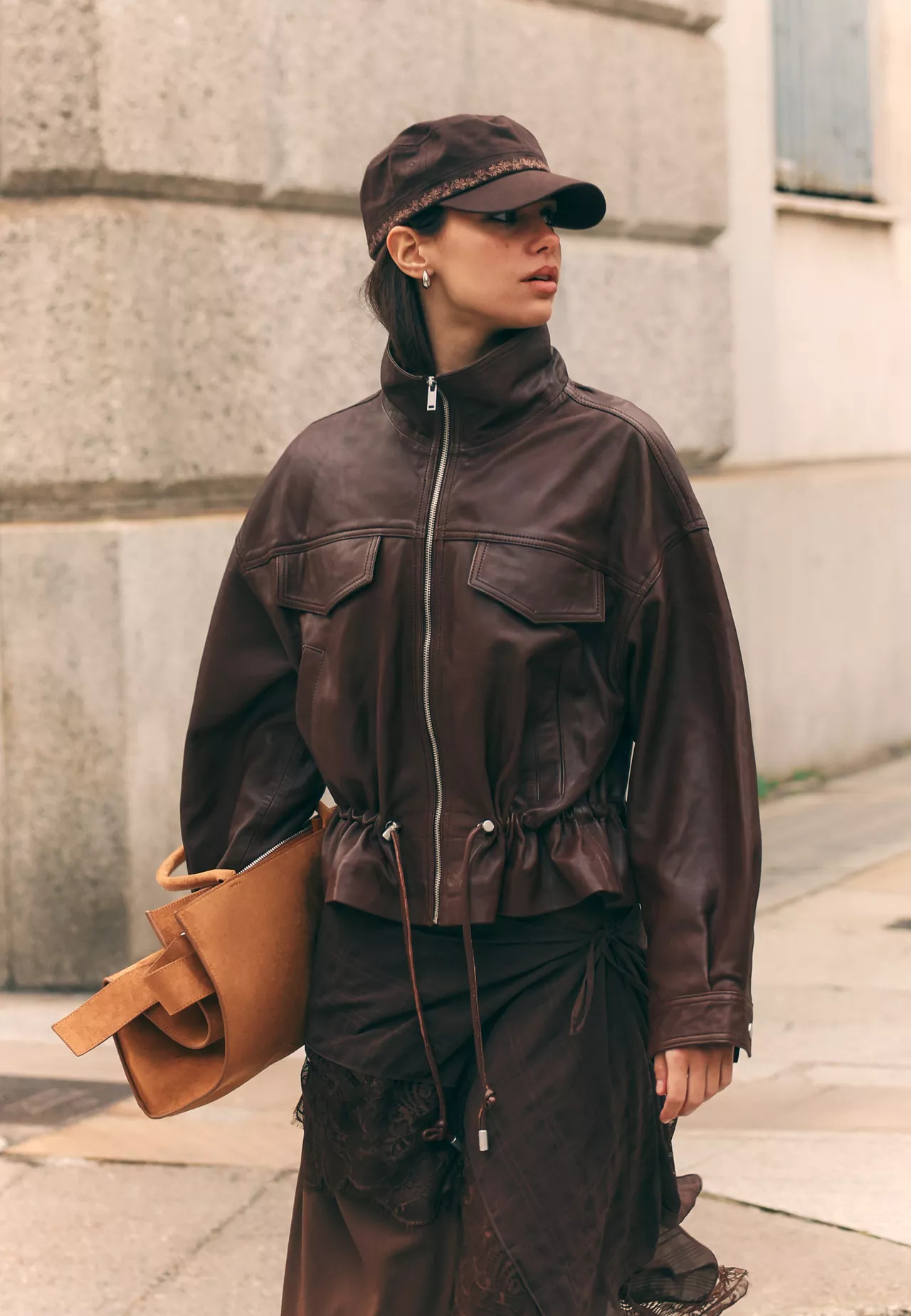 Leather jacket with pockets and adjustable waist - Women's Mocacos Nuevo | Stradivarius United Ki... | Stradivarius (UK)