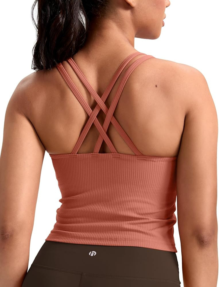 HeyNuts Zeal Bras Longline Ribbed Medium Support Sports Bras, Crisscross Back Tank Tops with Remo... | Amazon (US)
