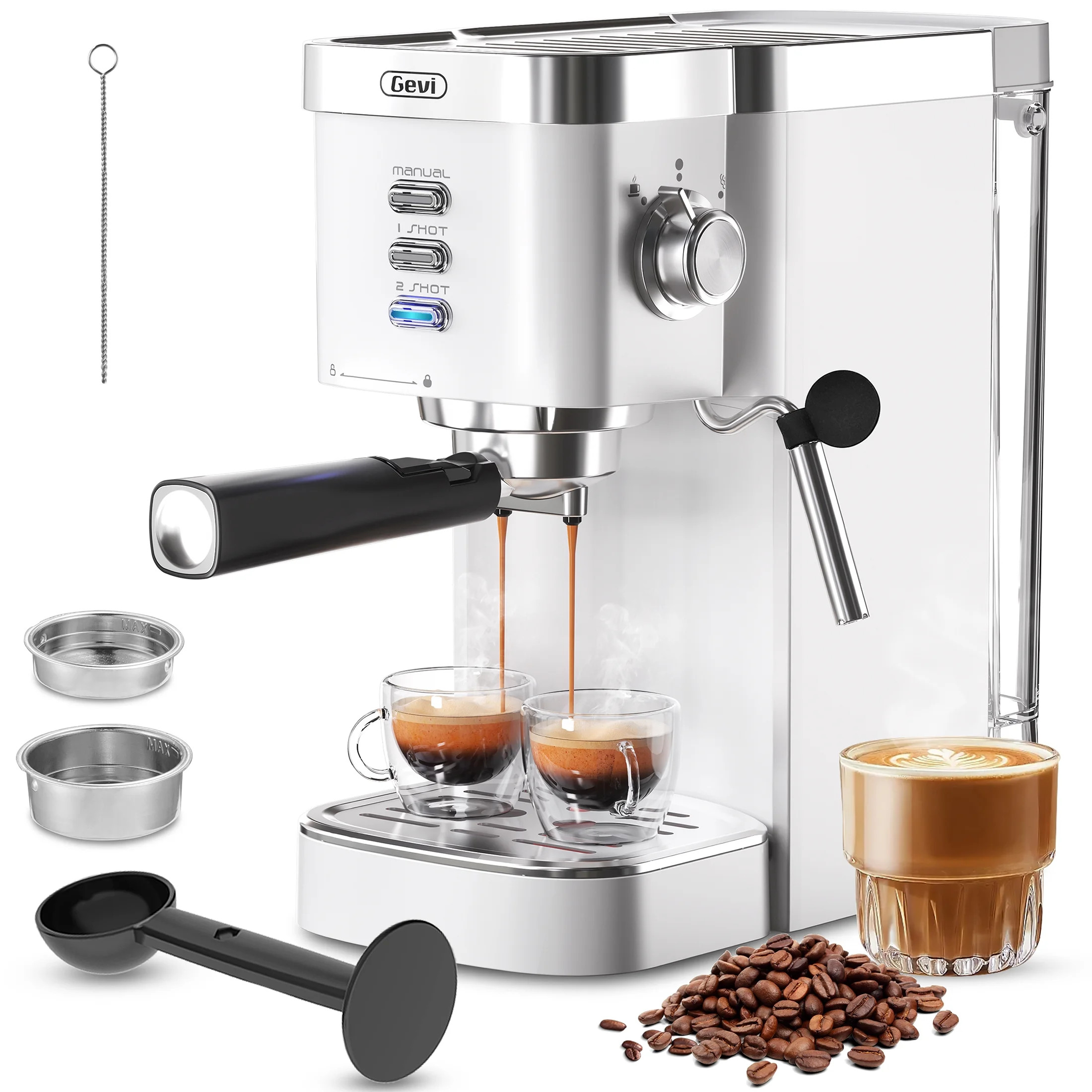 Gevi Espresso Machine 20 Bar Automatic Coffee Maker with Milk Frother Wand, 40.58 oz, New, White | Walmart (US)