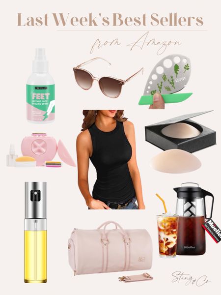 Last week’s best sellers from Amazon include feet spray, sunglasses, and herb cutter, all in one razor, a tank top, nipple covers, olive oil sprayer , duffle bag, and a cold brew coffee maker  

#LTKFind #LTKhome #LTKunder50