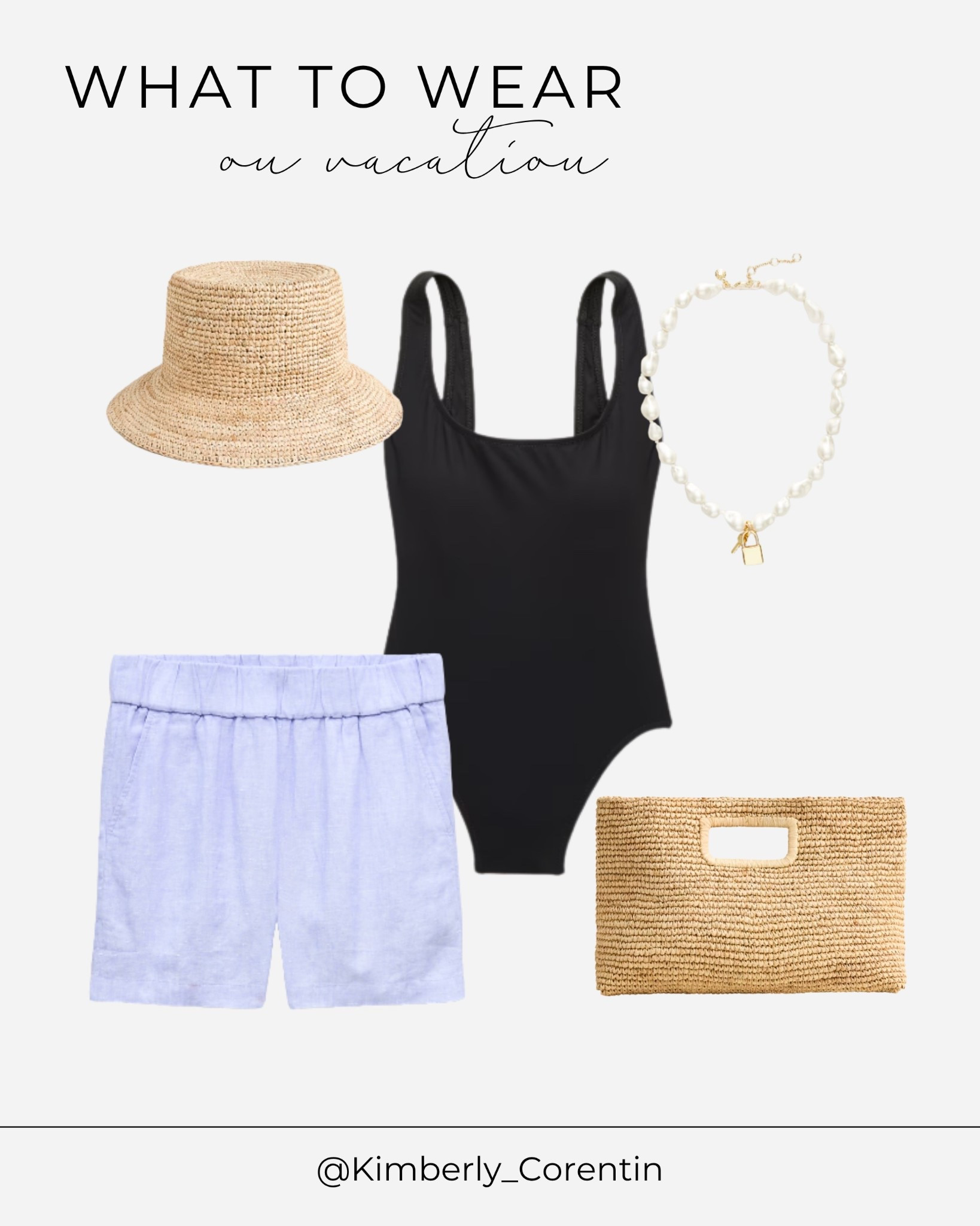 What to wear on vacation 🌴 Packing light but staying stylish with a black one-piece swimsuit, linen shorts, straw hat, raffia clutch, and pearl necklace. Minimalist vacation outfit ideas for beach trips and resort getaways!

#vacationoutfit #vacationoutfitideas #whattowear #resortwear #beachvacation #tropicalvacation #packinglight #vacationpacking #blackswimsuit #onepieceswimsuit #linenshorts #strawhat #floppyhat #raffiaclutch #strawbag #pearlnecklace #minimaliststyle #vacationstyle #beachoutfit #traveloutfit

#LTKOver40 #LTKTravel #LTKSwim