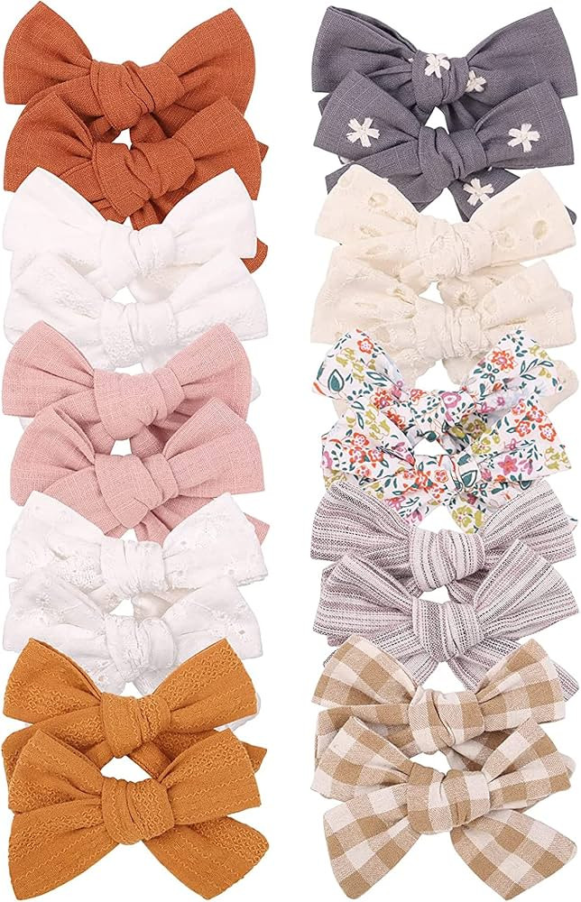 20PCS 3.6 Inches Baby Girls Linen Hair Bows Clips 10 Colors Fully Lined Hair Barrettes Accessorie... | Amazon (US)