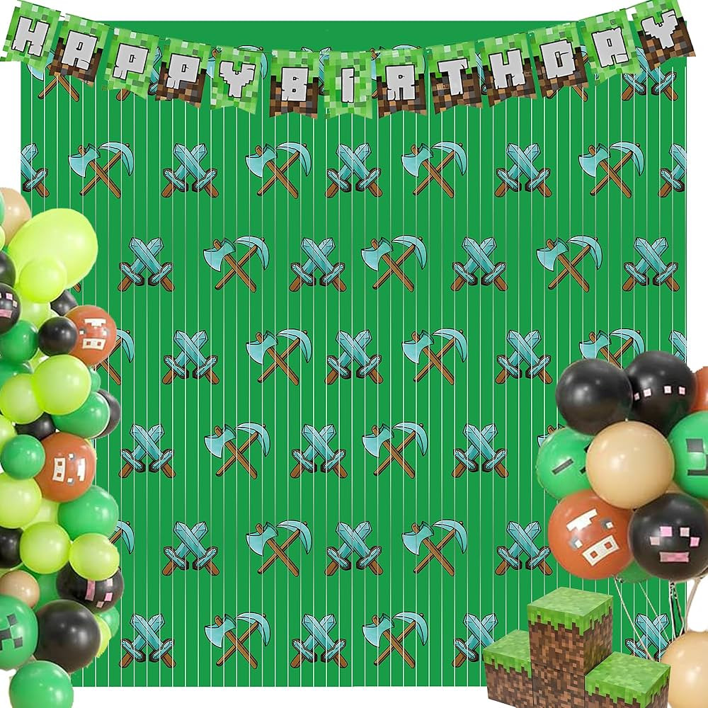 2 Pack Pixel Themed Beaded Curtain - 6.6FT x 3.3FT - Game-Inspired Door Curtain, Tinsel Foil Frin... | Amazon (US)