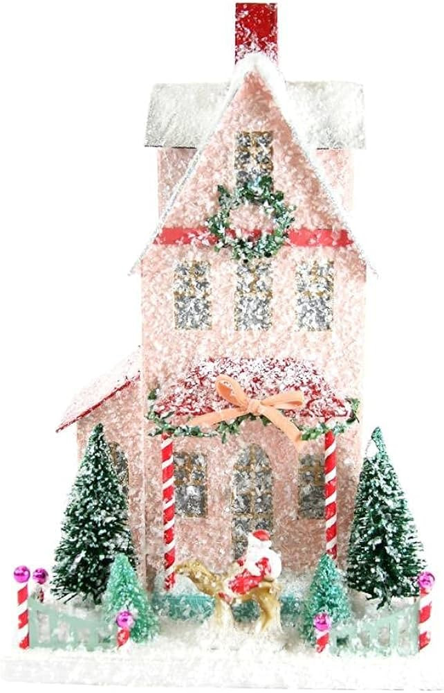 Cody Foster & Co Snowy Pink with Santa Figure Christmas Mantel House, Multicolor | Amazon (US)
