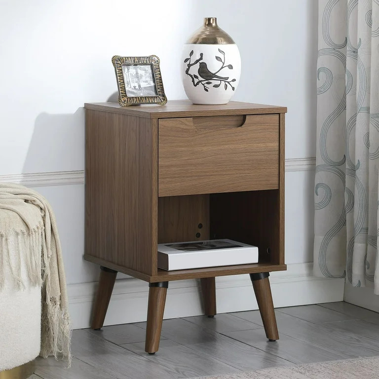 Mainstays Modern 1 Drawer Bedroom Nightstand, Brown Walnut | Walmart (US)