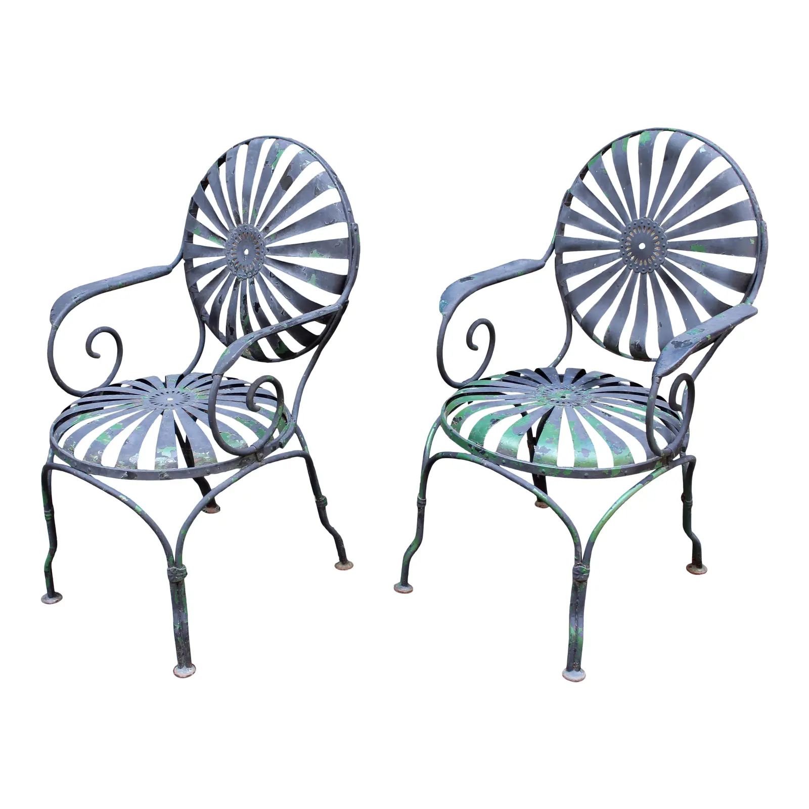 A Pair of Francois Carre Sunburst Arm Chairs | Chairish