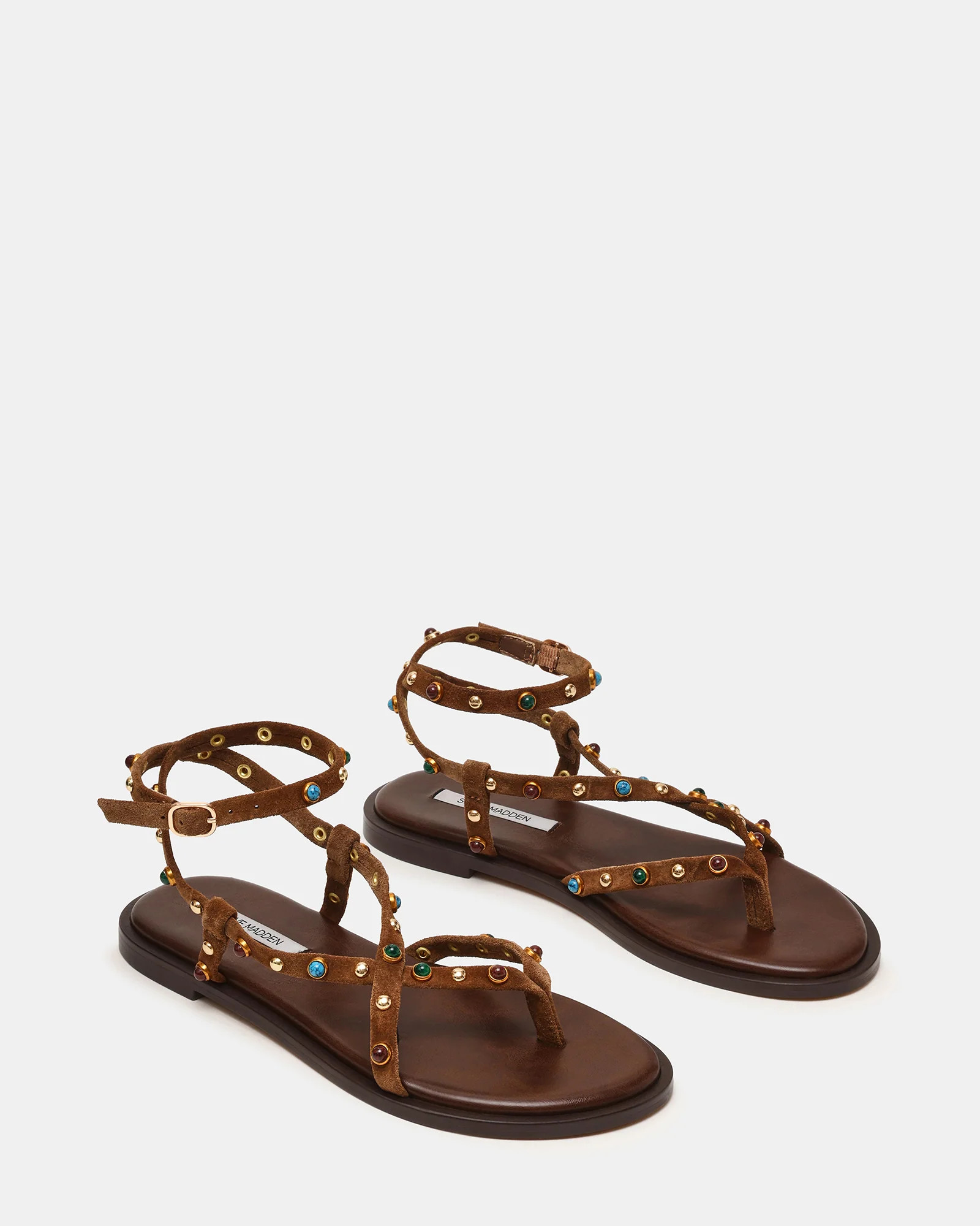 MATHIS Tan Suede Studded Embellished Strappy Thong Women's Sandal | Steve Madden (US)