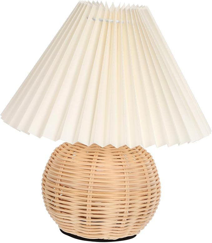 Pleated Table Lamp with Rattan Base LED Desk Light for Bedroom Bedside Minimalist Classic Style S... | Amazon (US)