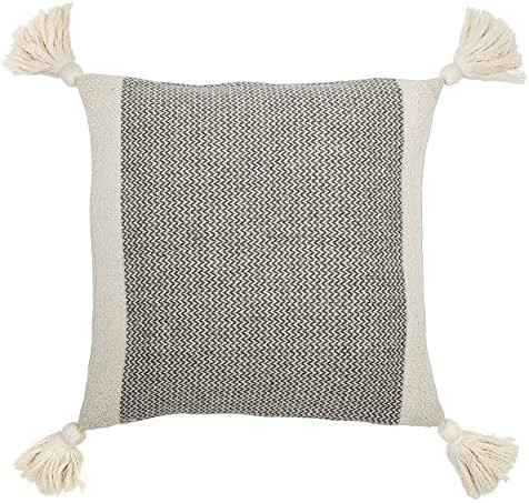 Bloomingville A40110195U1 Grey & Cream Corner Grey Square Cotton Blend Pillow with Tassels, 18" | Amazon (US)