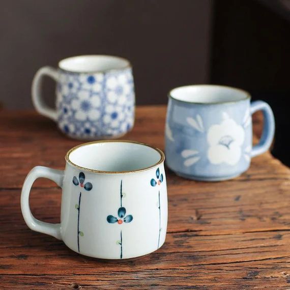 Japanese Ceramic Mug, Flower Handle Mug, Hand Painted Mugs Warmer, Tea Cup Cute For Office and Ho... | Etsy (US)