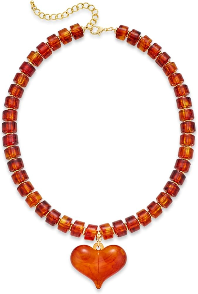 Large Acrylic Heart Necklaces for Women Chunky Puffy Heart Pendant Necklace Exaggerated Statement... | Amazon (US)