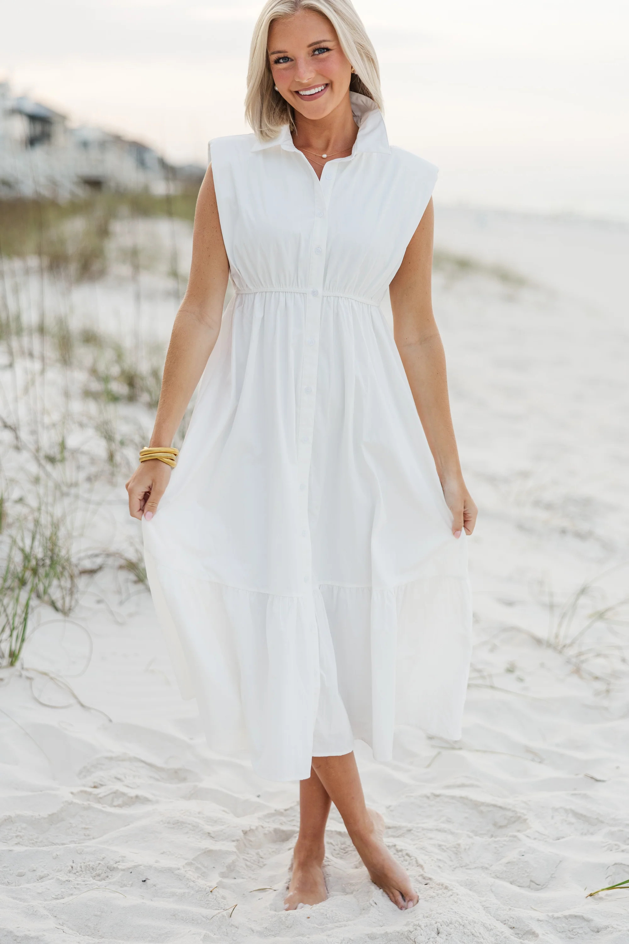 In This Moment White Cotton Midi Dress | The Mint Julep Boutique