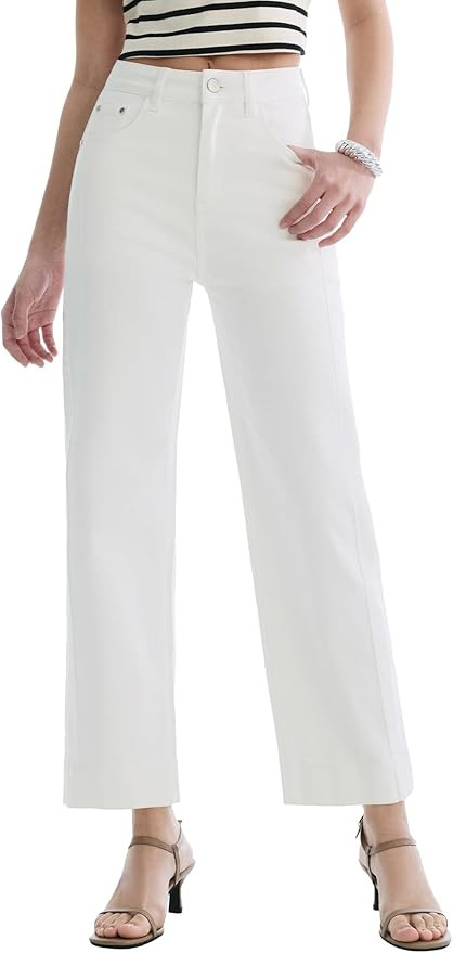 Women’s Straight Leg Jeans High Waisted Cropped Trendy Jeans Wide Leg Zipper Denim Pants | Amazon (US)