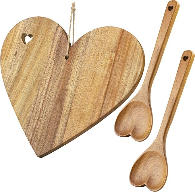 Amazon.com: Shojoy Valentine's Day Heart Shaped Wood Cutting Board with 2 Big Wood Spoons 13.7 x ... | Amazon (US)
