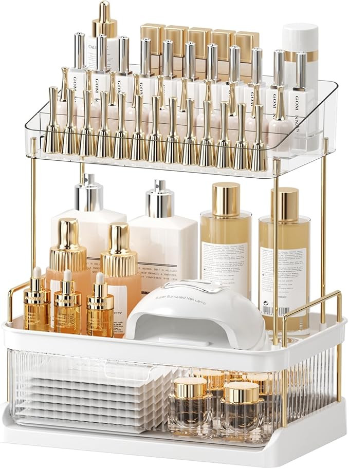 Drawer Skincare Organizer with Compartment, 2 Tier Large Bathroom Counter Organizer, Makeup Organ... | Amazon (US)
