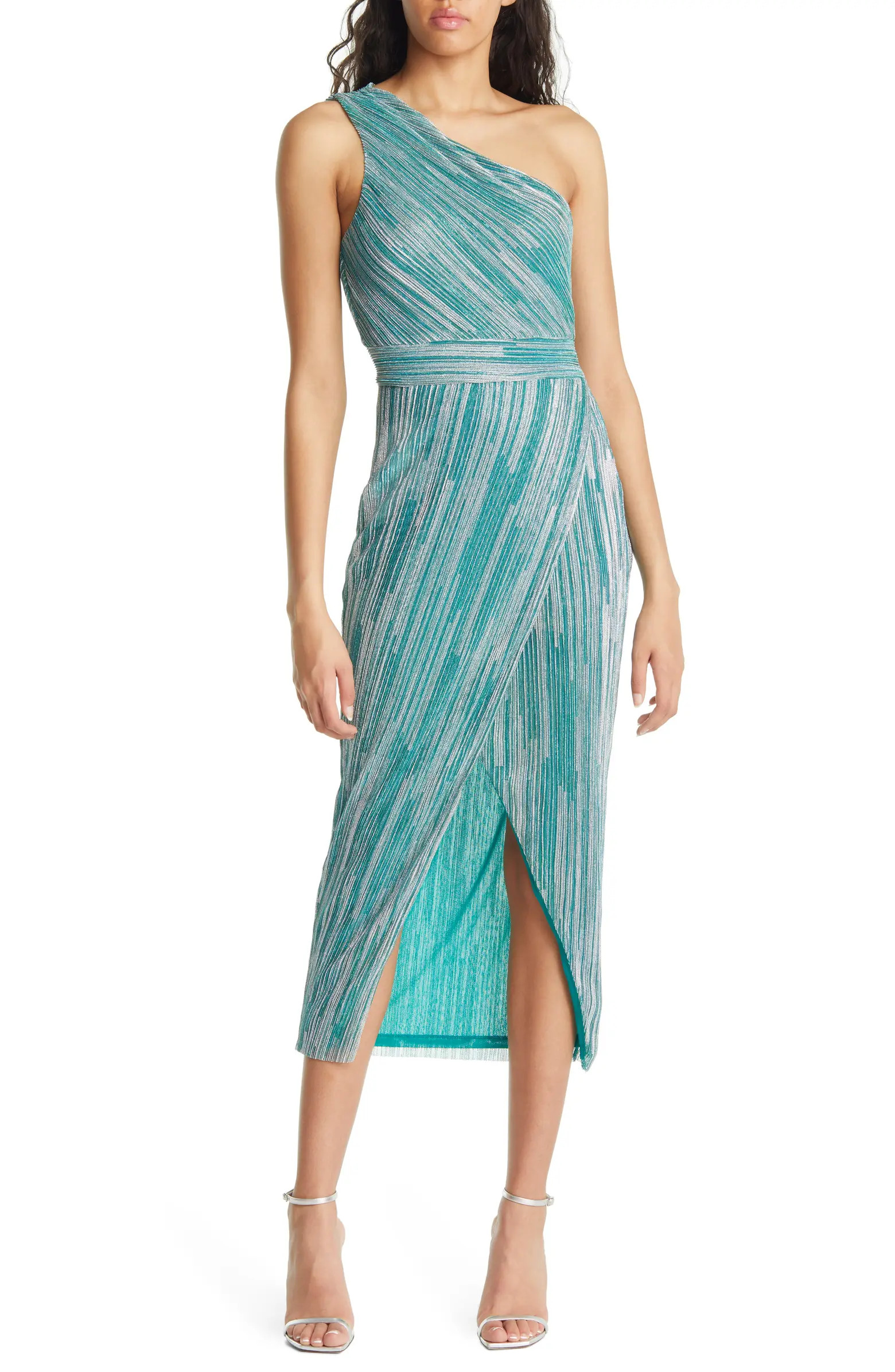 Jade Metallic Stripe One-Shoulder Gown | Nordstrom