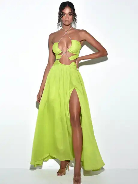 Valley Of Angels Chiffon Pleated High Slit Maxi Dress | Nordstrom